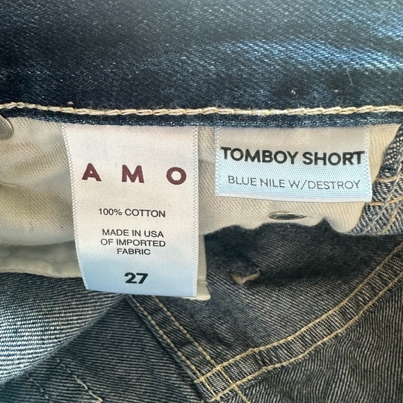 NWT AMO tomboy shorts in blue nile with distress jean shorts high rise denim 27 - Picture 4 of 9